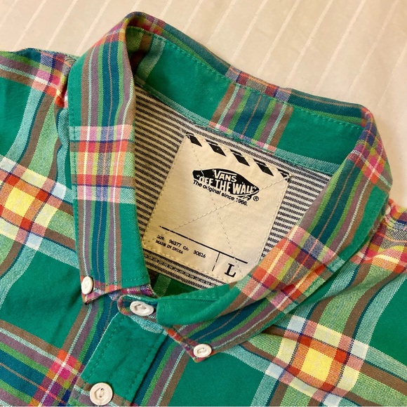 Vans plaid buttoned collared long sleeve dress casual w/ button pocket sz L - Picture 2 of 12